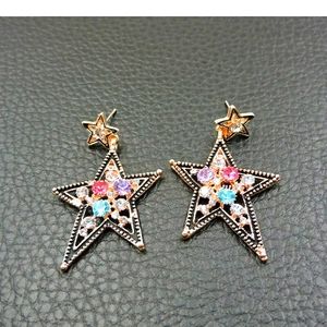Multicolor Crystal star drop earrings